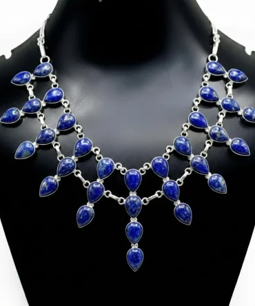 Natural Lapis Lazuli Gemstone Necklace 925 Sterling Silver Handmade Jewelry S-18